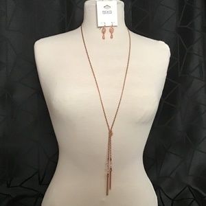 NWT Ricki’s necklace and earrings set, rose gold color - can be worn two ways